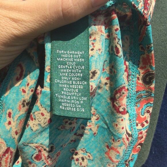 Ralph Lauren womens sleeveless ruffle tank top S teal green paisley southwest - Picture 6 of 6